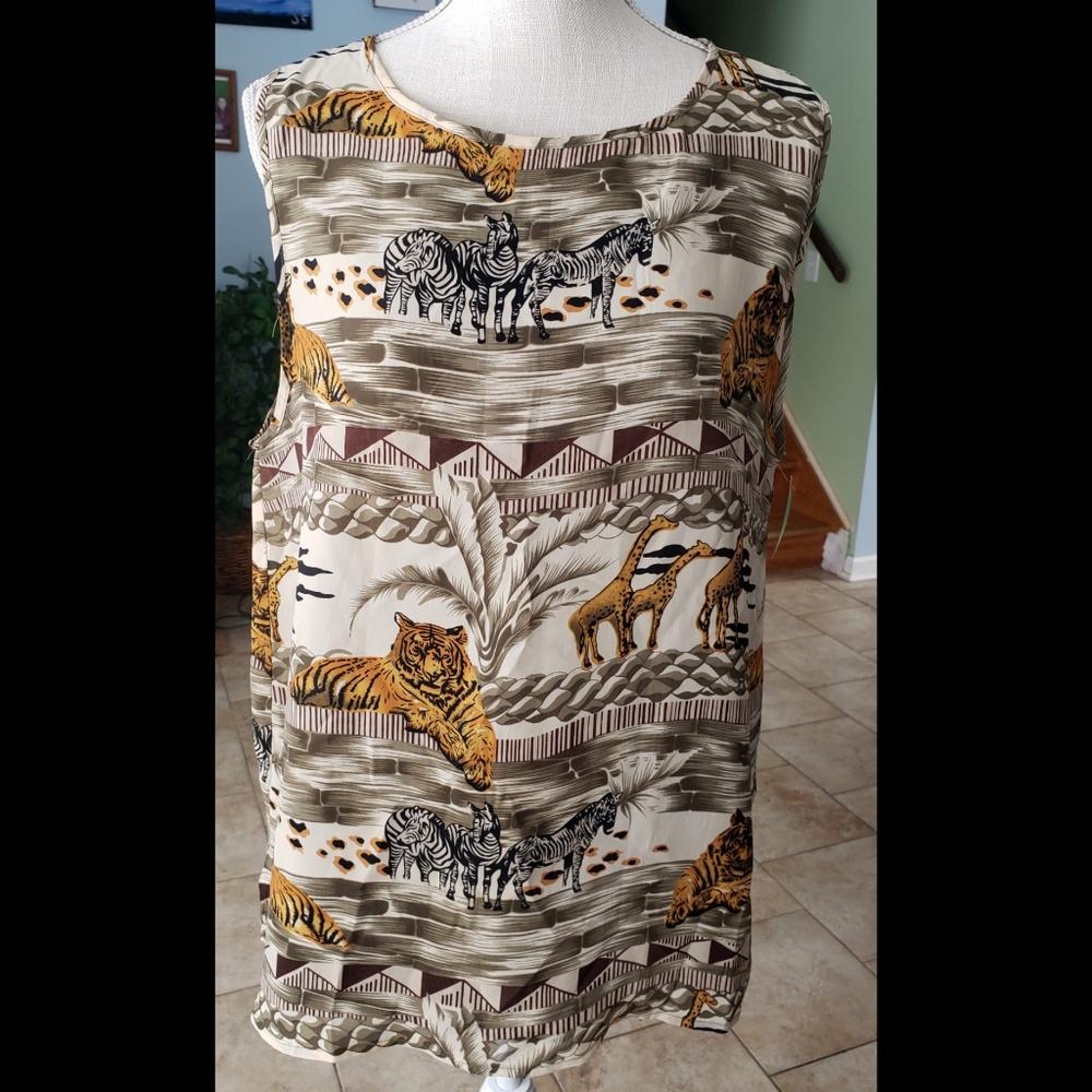 Lonnee safari print sleeveless blouse
